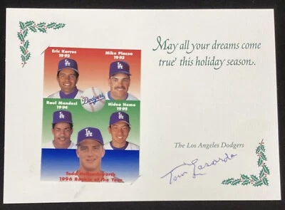 Tommy Lasorda Signed Christmas Card Dodgers ROY Nomo Baseball HOF Autograph JSA - Image 1 of 2