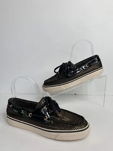 Sperry Top-Sider Angelfish Boat Shoe Womens 7M Black Gold Metallic Polka Dot - Picture 1 of 7