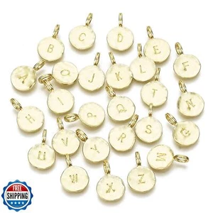 BEEFLYING 26pcs Gold Letter Charms Real 18K Gold Plated Round Alphabet Pendan - Picture 1 of 5