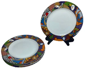 4 Vintage Vitromaster Metropolitan Salad Plates 7.75" Modern Colorful Art Deco - Picture 1 of 18