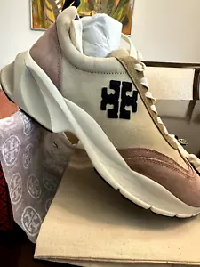 NIB Tory Burch Good Luck Trainer NAT SUEDE in New Cream/Navy/Pink Moon Size 13 - Picture 1 of 8