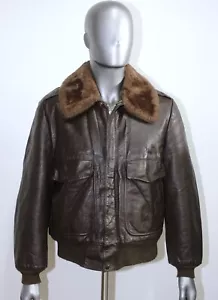 Flight Jacket A-2 Vintage 70s Fourré Cuir Marron BERMAN'S Taille M Made in USA - Bild 1 von 10