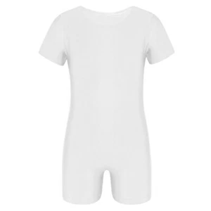Kids Boys Girls Leotard Short Sleeves Unitard Fitness Jumpsuit Solid Color Yoga - Picture 1 of 38