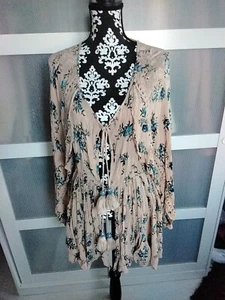 Kitsch und Pop Superschöne Tunika * Boho Hippie * Beige Blau * Perlen Stickerei  - Bild 1 von 3