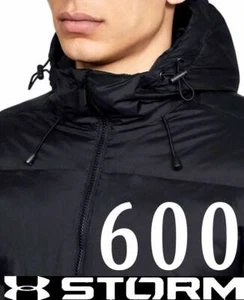MEN'S UNDER ARMOUR 600 FILL DOWN HOODED PUFFER JACKET TRIPLE BLACK 1346320 M 2XL - Picture 1 of 5
