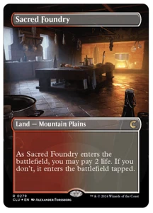 MTG: Borderless FOIL Sacred Foundry - Rare - Ravnica: Clue Edition (CLU) - M/NM - Picture 1 of 1