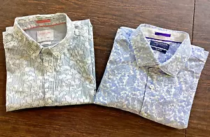 DENIM & FLOWER 2 camicie uomo blu large/42 slim fit (1) manica corta e (1) lunga - Foto 1 di 24