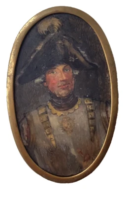 Pintura al óleo antigua militar retrato siglo XIX en miniatura Foto 1 de 4