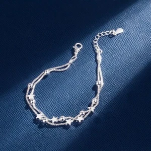 Brazaletes finos de plata esterlina 925 cadena estrella para mujer lindas joyas - Imagen 1 de 4