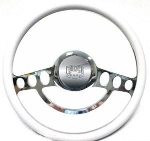 Ford Hot Rod or Truck BIllet & White Steering Wheel fits Ididit FL River Column - Picture 1 of 21