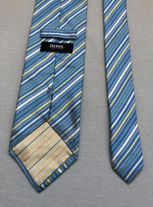 Hugo Boss Krawatte 100% Seide Blau Hellblau Gestreift 148cm lang, 9cm breit - Bild 1 von 3