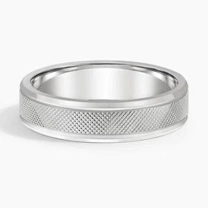 Features a Knurled Finish With Contemporary Detail Men's Ring In 950 Platinum - Picture 1 of 4