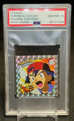 Ash Ketchum Pokemon Sticker Prism Artbox Pr23 Veronica Taylor Signed PSA Auto 10 - Image 1 of 2
