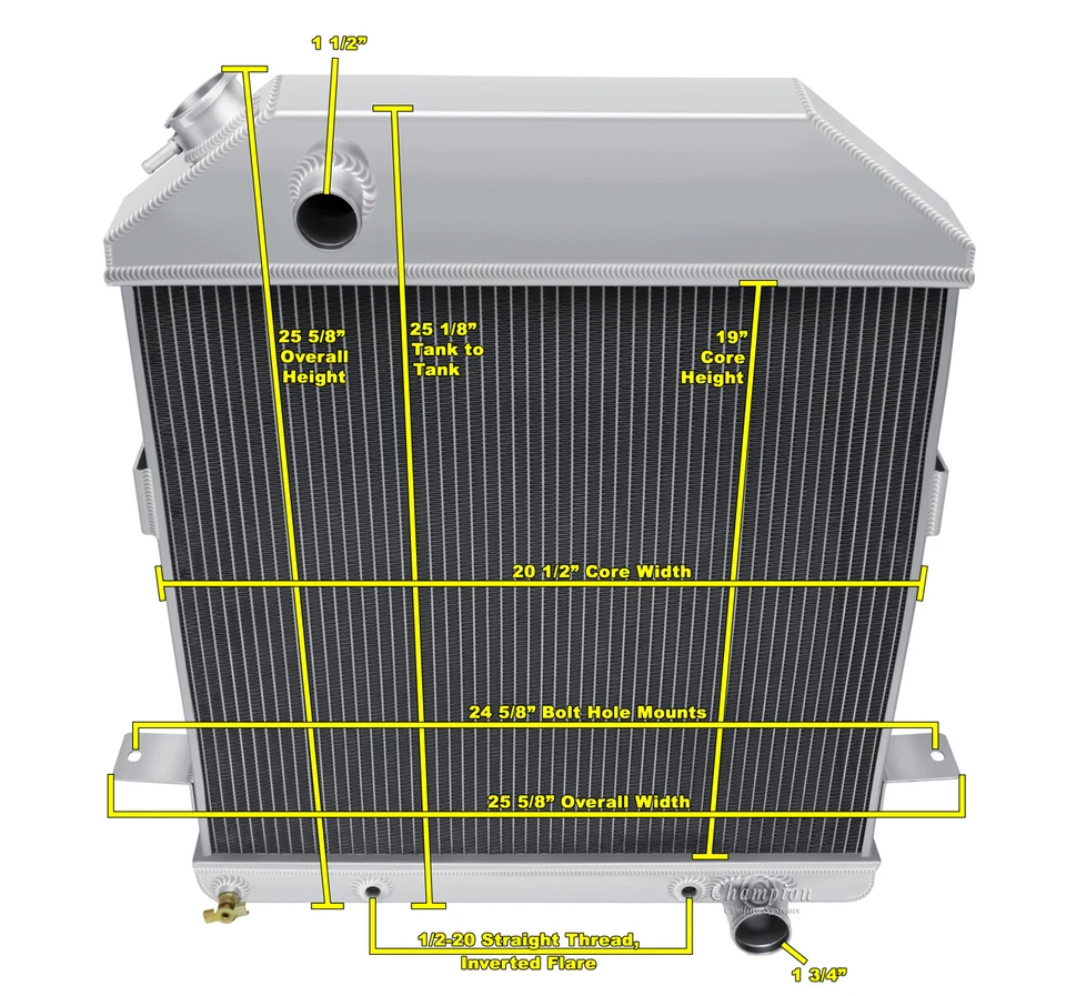 Radiador DR Champion 4 filas para Ford 1940 1941 configuración estándar Chevy Foto 1 de 4