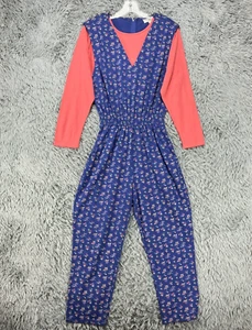Vintage Petite Sophisticates Jumpsuit Damen M blau rosa geblümt 80er Retro - Bild 1 von 11