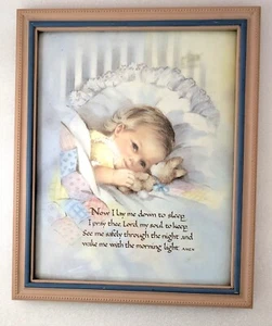 Vintage "Now I Lay Me Down to Sleep" Alan Grant Prayer Baby Girl Framed Print - Picture 1 of 3