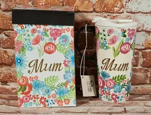BNIB Large 500ml Ceramic Travel Mug Cup Floral Mum Print Matching Floral Box - Picture 1 of 3