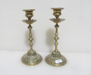 Victorian Brass Light Lamp Base Candlesticks Candle Holders Old Antique 7.5"H - Picture 1 of 17