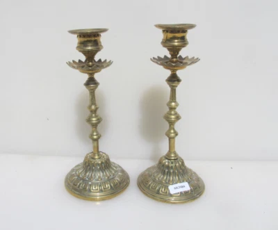Victorian Brass Light Lamp Base Candlesticks Candle Holders Old Antique 7.5"H - Image 1 of 4