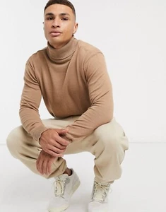 Brave Soul 100% Cotton Roll Neck Sweater In Tan - Picture 1 of 4