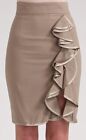 NANETTE LEPORE Garden Party Skirt Taupe Brown Ruffle Side Pencil Straight Sz 8