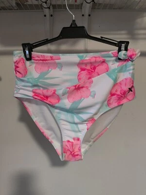 NWoT Hurley Women's High Waist Floral Bikini Bottoms White Size XL $50 10HL164 - Image 1 of 2