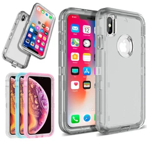 For iPhone X XS XR XS MAX Transparent 3 in 1 Hybrid Heavy Duty Clear Cover Case - Picture 1 of 29