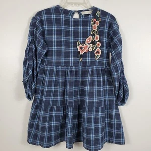 Zara Girls Dress Empire Waist Plaid Sequins Floral Ruffled Tier Sleeve Keyhole 9 - Picture 1 of 8