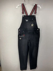 Wonder Nation Youth Bib Overalls Black Extra Large XL 14-16 Distressed Stars - Picture 1 of 17