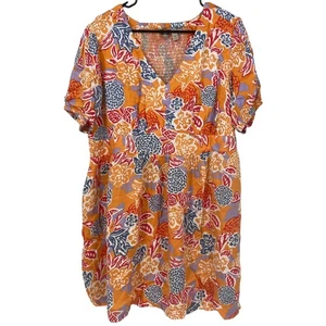 ANYBODY NUEVO SIN ETIQUETAS Vestido Tejido Manga Abullonada Estampado Floral Talla 1X Pequeño Albaricoque - Imagen 1 de 6