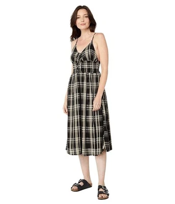 Lucky Brand Black/Cream Plaid Print Sleeveless Midi Dress. Sz M. NWT! - Image 1 of 4
