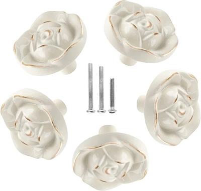 5 Pcs Rose Drawer Knobs Vintage Dresser Knobs Antique Rose Flower Cabinet Knobs - Image 1 of 4