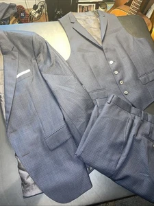 Hugo Boss Hutson5/Gander3 Slim Fit 40S Drago 3pc suit Blue Black Pants 32W x 27L - Picture 1 of 24