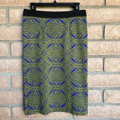 Falda lápiz Maeve para mujer mediana verde azul jacquard medallón Anthropologie 25" Foto 1 de 4