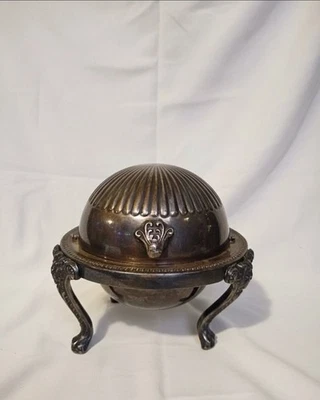 这是一个老式 F.B. Rogers Silver Co.卷顶奶油盘 — 第 1/2 张图片