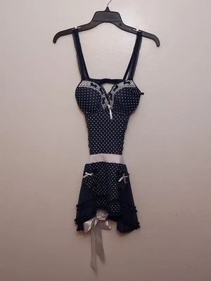 Lencería para mujer Rampage Imtimates azul blanco lunares francesa talla mediana Foto 1 de 4