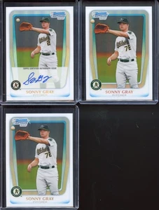 2011 Bowman Draft Sonny Gray - 1st Prospect Auto Refractor & 2 Base Refractors - Picture 1 of 2