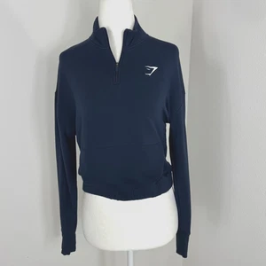 Gymshark Womens 1/4 Zip Blue Top Long Sleeve Elastic Waist Size Small - Picture 1 of 10