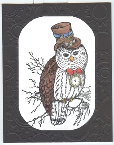 Steampunk Owl with Hat & Watch Handmade Notecards (SET of 4)    #168 - Picture 1 of 2
