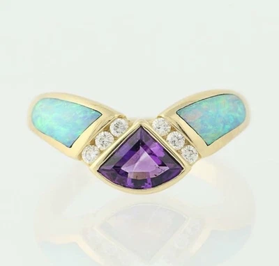 Kabana Jewelry Kabana Amethyst 14k yellow Gold Australian Opal and Diamond Ring - Image 1 of 4