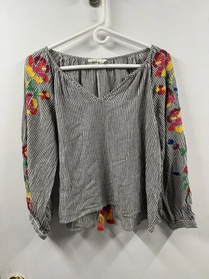 Floreat Soleil Floral Bordado Campesino Top Borlas Mujer Pequeño Boho Anthro Foto 1 de 4