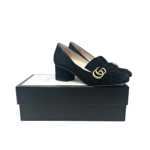 Gucci Marmont Shoes Black Fringe Suede Loafers Size 38 - Picture 1 of 11
