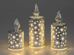 LED Deko Kerze 20cm Frosty Silber Timer Batterie Weihnachten - Bild 1 von 1