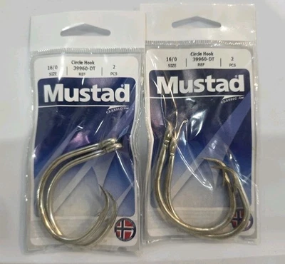 LOT OF 2- MUSTAD CIRCLE HOOK 16/0 39960-DT-16/0 CLASSIC SHARK, TUNA GT, GROUPER - Image 1 of 4
