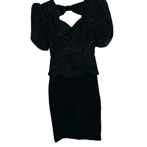 Vintage Scott McClintock Dress Size 6 Black Velvet Green Embellishment Formal - Picture 1 of 13
