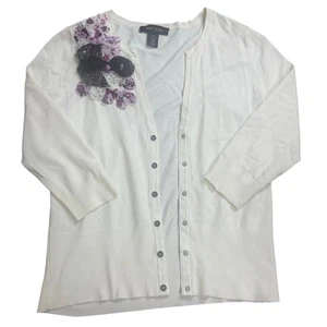 White House Black Market Damen XS Strickjacke weiß Blumenapplikation verziert  - Bild 1 von 7