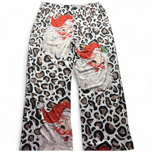 Markenlos Santa Leopardenmuster Pyjama Damen Hose Größe 4X Taschen Weihnachten  - Bild 1 von 7