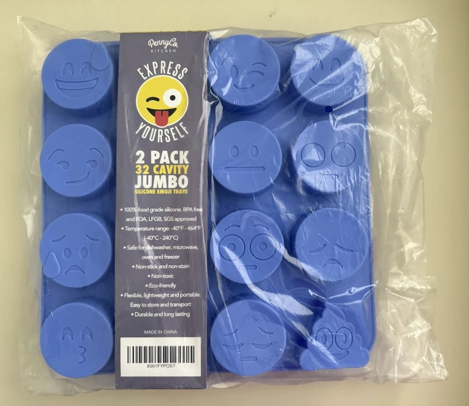Moldes emoji de silicona tamaño jumbo - Juego de 2 cavidades de 32 por PennyCo Kitchen Foto 1 de 4