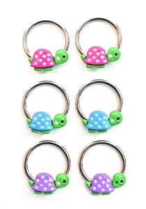 Pair 14G Turtle Tortoise Hoop Earrings Surgical Steel CBR Nipple Ring Ear Gauges - Picture 1 of 10