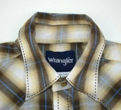 Винтажная западная клетчатая рубашка Wrangler размер S 90-е золотистая тень клетчатая застежка гранж - Изображение 1 из 4